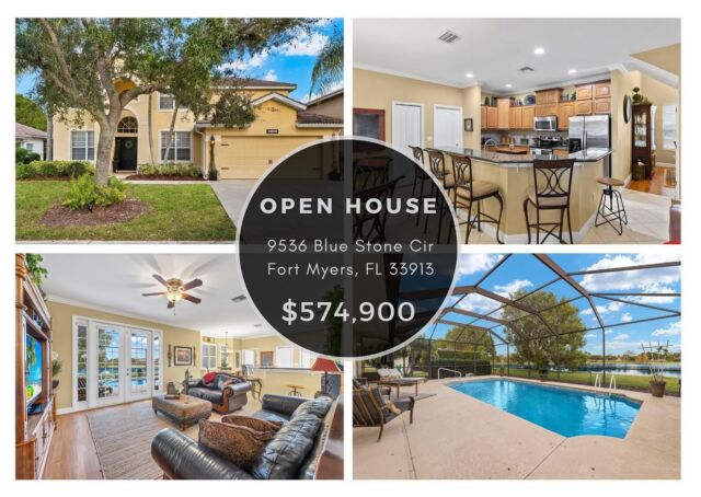 #OpenHouse Saturday (03/16), 12PM-3PM at 9536 Blue Stone Circle. Beautiful 2-Story Lakefront Pool Home with more than 2,600 square feet of living space, boasting 4 Bedrooms, 2.5 Bathrooms and a Loft/Bonus Room in Stoneybrook at Gateway.

This home features Genuine Hardwood Floors, New AC (2023) w/10-Year Warranty, New Pool Pump/Filter (2021), Added Pool Heater (2017), 18-inch Diagonal Tile Flooring, Plantation Shutters, Two-story Volume ceilings in the Formal Dining room, 1st Floor Bedroom w/Double Door entry, and a Large Loft that opens to the First Floor. The Gorgeous Kitchen looks out over the Pool & Lake and includes Granite Counters, Upgraded Wood Cabinets, Stainless Steel Appliances, Pantry, Breakfast Bar and Nook! A Tranquil outdoor area lets you relax in the Heated Pool or on the screened Lanai while overlooking one of the Best Lake views in the community.

View Property - https://bit.ly/3GALM3a
Call The Maciaszek Real Estate Agency at 239-851-7653 for more details.
#OpenHouse #FortMyersRealtor #SWFLRealtor #Gateway #FortMyersRealEstate #SWFLRealEstate