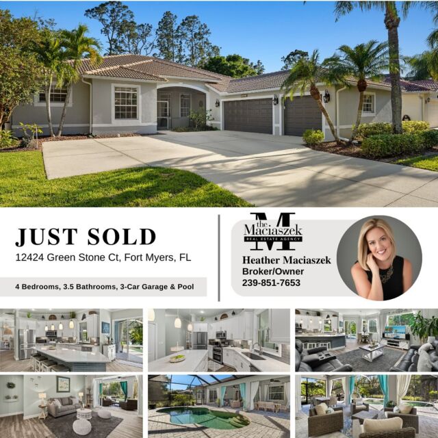 #JustSold 🍾🎉 This breathtaking single-story pool home is situated on a serene preserve lot within the estate section and just sold for $580,000!!!

A huge congratulations to our sellers on the closing of this wonderful home in Stoneybrook at Gateway! Best of luck on this next chapter in your life!!

12424 Green Stone Court, Fort Myers, FL
View Property - https://buff.ly/Zth3wrh

Need help selling your home call The Maciaszek Real Estate Agency at 239-851-7653
#SWFLRealEstate #FortMyers #Realtor #FortMyersRealEstate #FortMyersRealtor #SWFLRealtor #JustClosed #Gateway