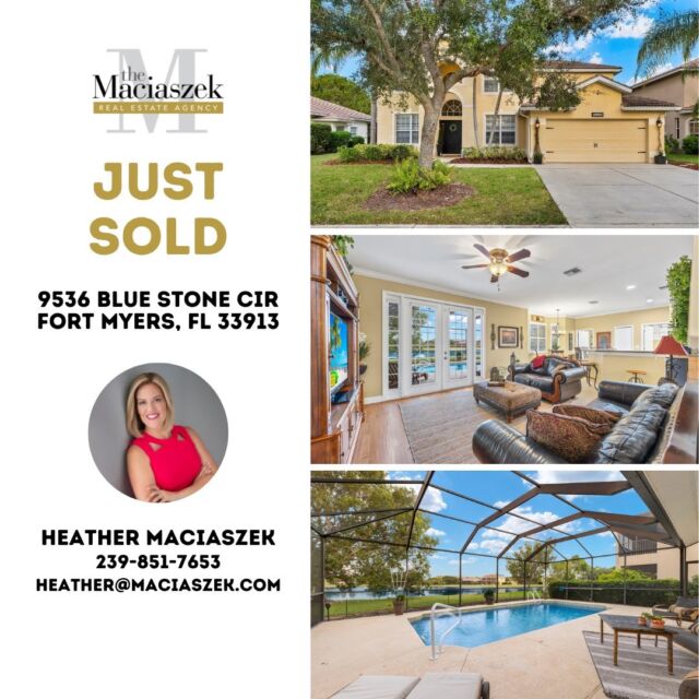#JustSold 🎉🎉 Congratulations to our wonderful sellers on the closing of this Beautiful Chelsea Model Lakefront Pool Home!

This home with over 2,600 square feet of living space, 3 Full Bedrooms, a private First-Floor Den with closet/4th Bedroom, 2.5 Bathrooms and a Loft/Bonus Room closed for $555,000. 
Features included Genuine Hardwood Floors, New AC (2023) w/10-Year Warranty, New Pool Pump/Filter (2021), Added Pool Heater (2017), 18-inch Diagonal Tile Flooring, Plantation Shutters, Two-story Volume ceilings in the Formal Dining room, and a Large Loft that opens to the First Floor. The Gorgeous Kitchen looks out over the Pool & Lake and includes Granite Counters, Upgraded Wood Cabinets, Stainless Steel Appliances, Pantry, Breakfast Bar and Nook! A Tranquil outdoor area lets you relax in the Heated Pool or on the Lanai while overlooking one of the Best Lake views in the community. 
View Property - https://bit.ly/3GALM3a

Need help selling your home call The Maciaszek Real Estate Agency at 239-851-7653.

#SWFLRealEstate #Closed #FortMyers #Realtor #FortMyersRealEstate #FortMyersRealtor #SWFLRealtor #gateway