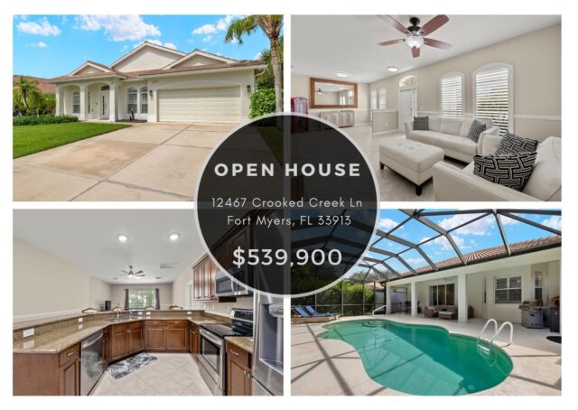 #OpenHouse Saturday (10/05), 12PM-3PM in Stoneybrook at Gateway. 

Beautiful, meticulously maintained single-story pool home with 4 Bedrooms, 2 Bathrooms, and over 2,400 sq. ft. of living area. Recent upgrades include new A/C air handler (2021), new A/C compressor (2023) with transferable Trane warranty, new interior & exterior paint, new water heater (2024), new dishwasher (2024), garage door opener (2024), custom wood plantation shutters, Ring doorbell & cameras, generator transfer switch, and whole-house surge protector. The master suite boasts a custom-designed extra-large walk-in shower with a built-in bench, a new vanity with granite countertops, dual rectangular sinks, an illuminated LED bathroom mirror, and a spacious walk-in closet with a built-in closet system. Additionally, there's a mini split A/C unit for enhanced comfort. The outdoor space showcases a large covered lanai, a sparkling private pool, decorative concrete garden edging, lush landscaping and fruit trees. 

12467 Crooked Creek Ln, Fort Myers, FL 33913
Offered at $539,900
View Property Tour - https://bit.ly/47N8rX2 

Call The Maciaszek Real Estate Agency at 239-851-7653 for more info.
#SWFLRealEstate #FortMyers #Realtor #FortMyersRealEstate #FortMyersRealtor #SWFLRealtor #FloridaLiving #Gateway