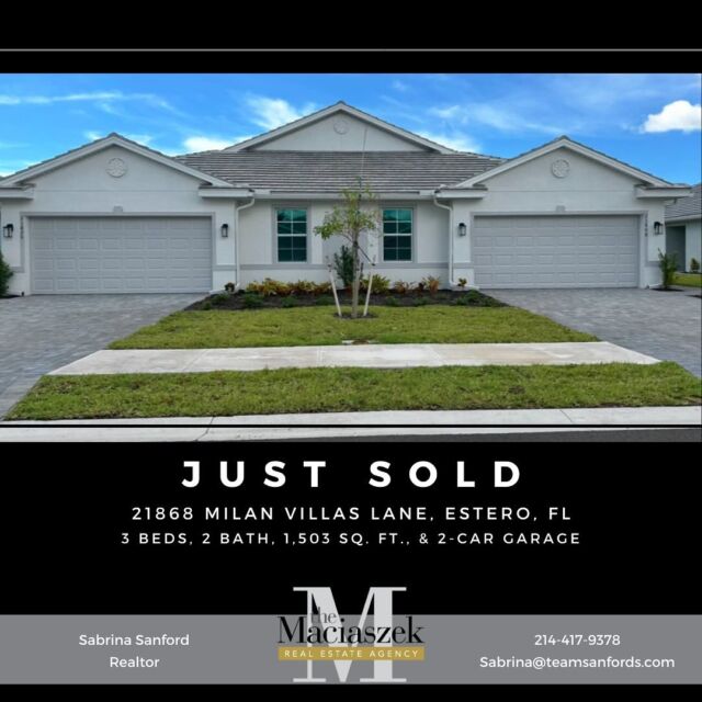 #JustSold Congratulations to the Sanford Team on helping their buyers find and close on this brand new Carrington model home in the DR Horton community of Milan Villas in Estero!

For help navigating and buying new construction contact The Maciaszek Real Estate Agency at 239-851-7653. 
#DRHorton #fortmyersrealtor #swflrealtor #NewConstruction #Estero