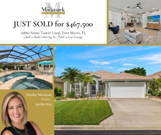 #SOLD 🎉🍾 This Luxurious Pool & Spa home in Stoneybrook at Gateway just sold for $467,500. So happy for our sellers, always a pleasure helping wonderful families with their real estate needs. Good luck on your long haul move two streets over to your new home!

12880 Stone Tower Lp, Fort Myers, FL 33913
View Property - https://bit.ly/3WX8evd

Call The Maciaszek Real Estate Agency at 239-851-7653 for help selling your home.
#SWFLRealEstate #FortMyers #Realtor #FortMyersRealEstate #FortMyersRealtor #SWFLRealtor #Closed #JustSold #Gateway